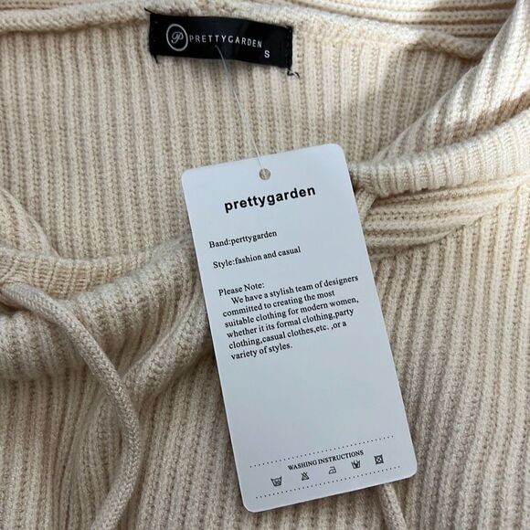 Pretty Garden Women's Drop Shoulder Sweater Dress Hooded Rib Knit Beige Small - Picture 6 of 7